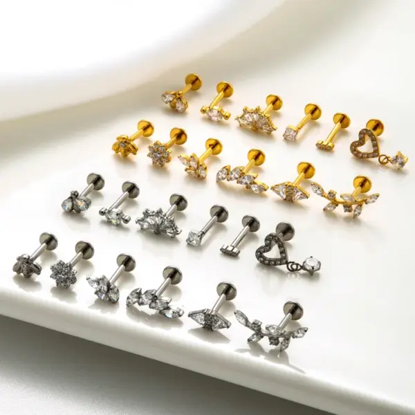 1 Piece Ear Cartilage Rings & Studs IG Style Vintage Style Leaves Heart Shape Bee Pure Titanium Plating Inlay Zircon