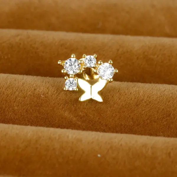 Wholesale 1 Piece Ig Style Heart Shape Crown Flower Plating Inlay Stainless Steel Zircon Ear Studs