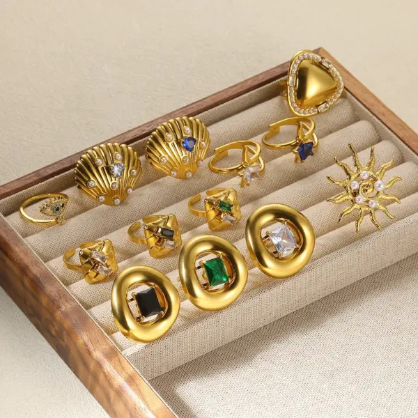 Wholesale PVD Coated Real Gold Plated Geometric 304 Stainless Steel Vintage Style Classic Style Waterproof Non Tarnish Open Rings