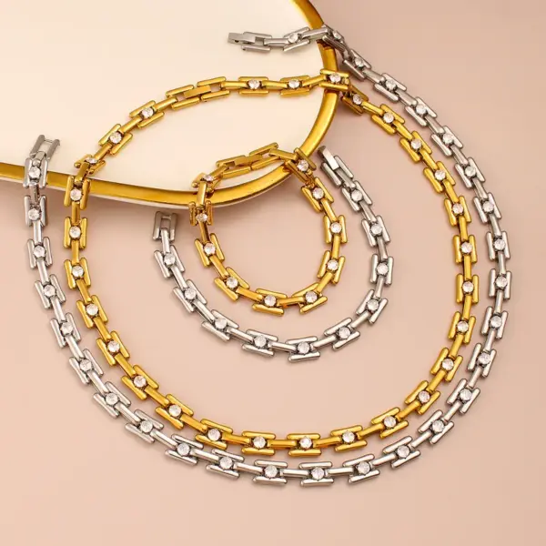 PVD Coated 18K Gold Real Gold Plated Square 304 Stainless Steel Casual Waterproof Non Tarnish Bracelets Necklace Jewelry Set