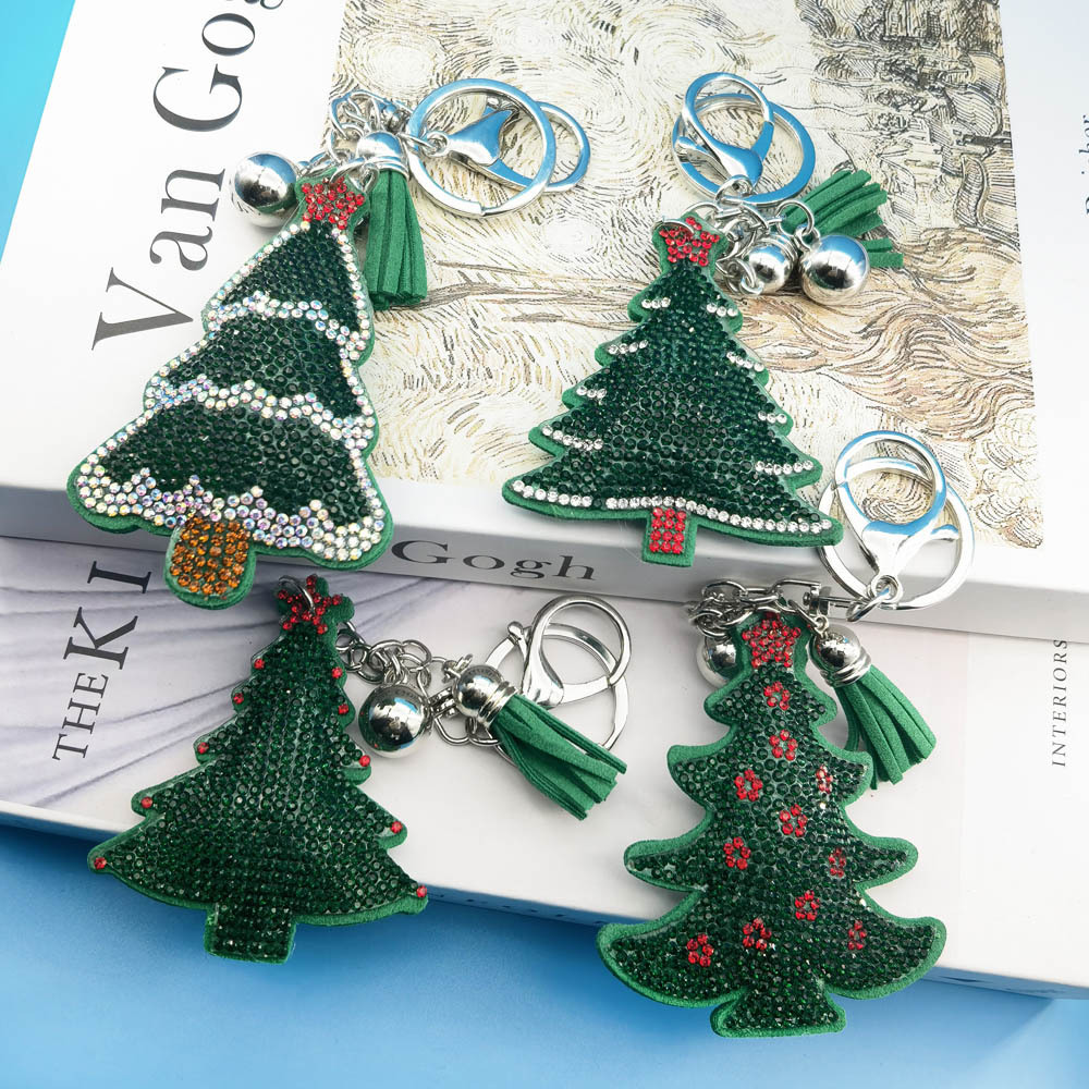 Wholesale Christmas tree diamond studded keychain