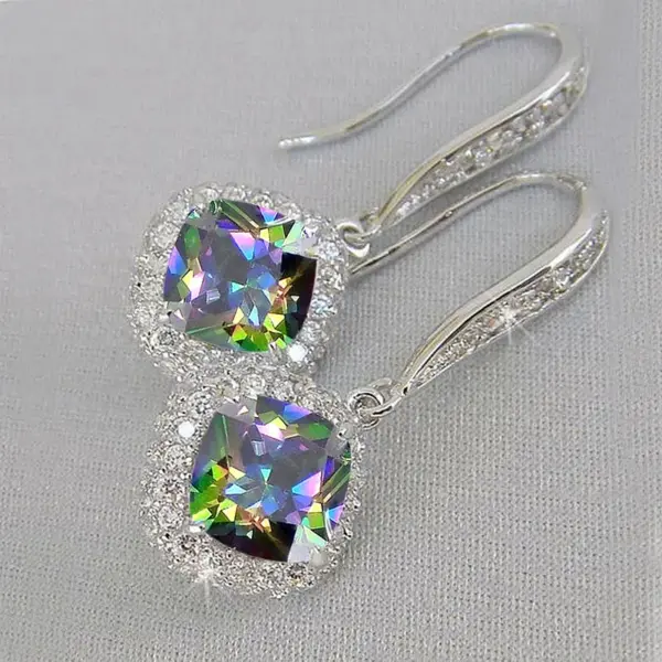 Wholesale Fashion Square Inlaid Zircon Copper Drop Earrings Wholesale