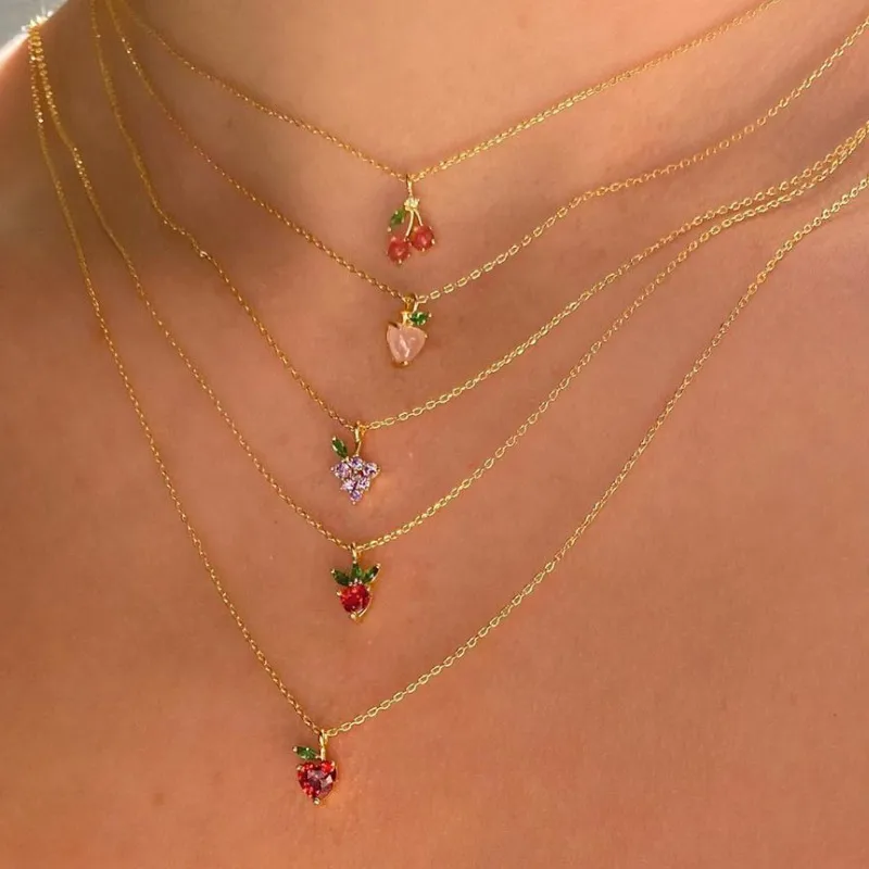 Wholesale Copper Cable Chain Inlaid Gemstone Ft Pendant Necklace