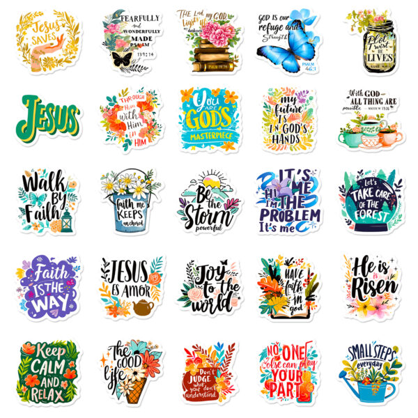 oly-dbd4fc8e43f830fbd695e3905b5da063 Wholesale 50 new bible stickers creative positive energy text short sentences inspirational English sentences waterproof hand book stickers