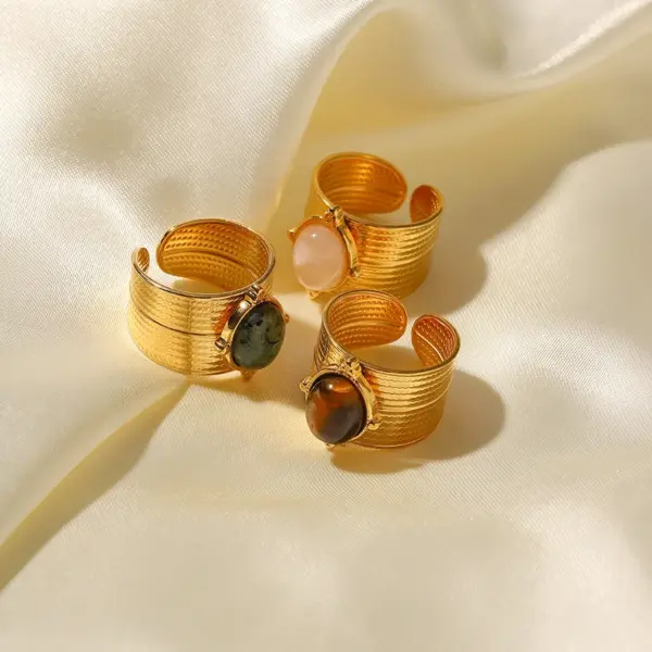 Wholesale Jewelry Retro Geometric 304 Stainless Steel PVD Coated Irregular Open Ring
