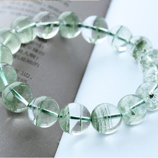 Wholesale Natural Green Ghost Bracelets, Buddhist Beads for Men and Women, Gypsophila Round Beads, Crystal Jewelry for Friends
