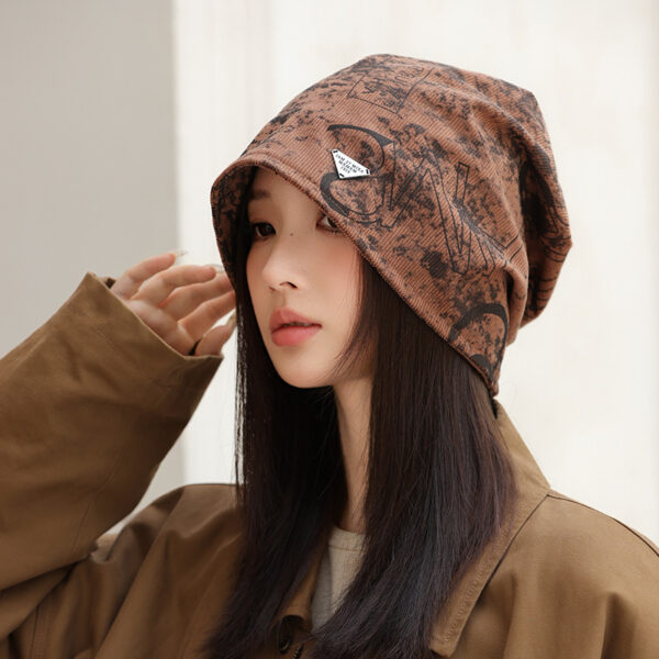 oly-dbe6b133434c8723ac84d6fc1b87e378 Wholesale Autumn and Winter New Printed Slouchy Beanie Korean Style Windproof Face-Slimming Small Turban Hat Warm Casual Versatile Hat for Women