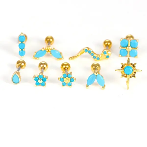 Wholesale 1 Piece Simple Style Geometric Flower Snake Plating Inlay Stainless Steel Rhinestones Earrings