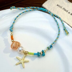 Dopamine starfish shell bracelet ~ light blue 1450