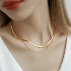 X0489-Double Layer Snake Bone Chain-Necklace- Gold