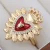 Wholesale Copper 18K Gold Plated Epoxy Plating Inlay Heart Shape Wings Zircon Open Rings