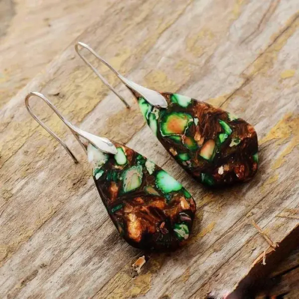 Wholesale 1 Pair Classic Style Water Droplets Patchwork Agate Drop Earrings