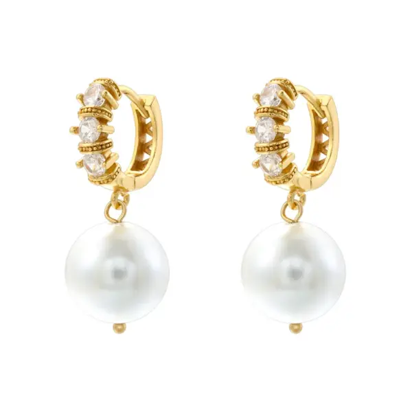 Wholesale 1 Pair Casual Elegant Round Plating Inlay Copper Pearl Zircon 18K Gold Plated Drop Earrings