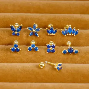 Wholesale 1 Piece Shiny Crown Flower Butterfly Plating Inlay Stainless Steel Zircon Cartilage Earrings