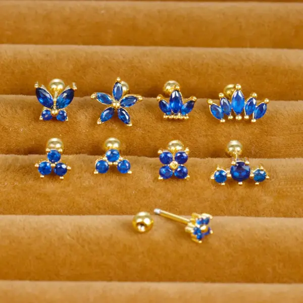 Wholesale 1 Piece Shiny Crown Flower Butterfly Plating Inlay Stainless Steel Zircon Cartilage Earrings