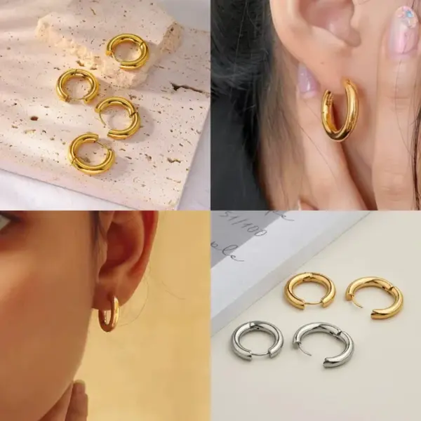 Fashion Titanium Steel Geometric Pattern Hoop Earrings For Women, Non-Fading Simple Design Ear Jewelry, Basic Ear Clips