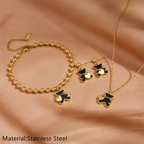 Wholesale 304 Stainless Steel Bear PVD Coated 18K Real Gold Plated Princess Cute Waterproof Non Tarnish Jewelry Set