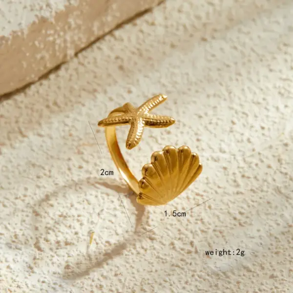 Wholesale Jewelry Marine Style Beach Simple Style Starfish Shell 304 Stainless Steel Open Rings