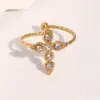 Wholesale Fashionable And Elegant High-end Small Exquisite Open Stainless Steel Ring Star Cross Shape Gold-plated Non-fading Ring Suitable For Daily Casual Dating