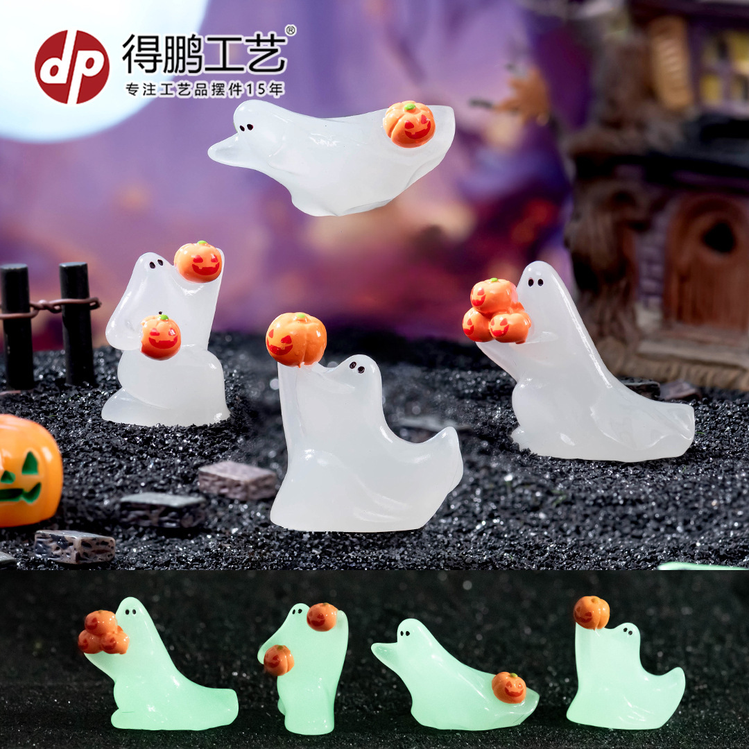 Wholesale Glow-in-the-dark, animated ghost holding a pumpkin decoration