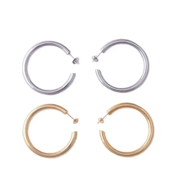 Wholesale Vacuum Plating Real Gold Plated Geometric 304 Stainless Steel Fashion Waterproof Non Tarnish Hoop Earrings