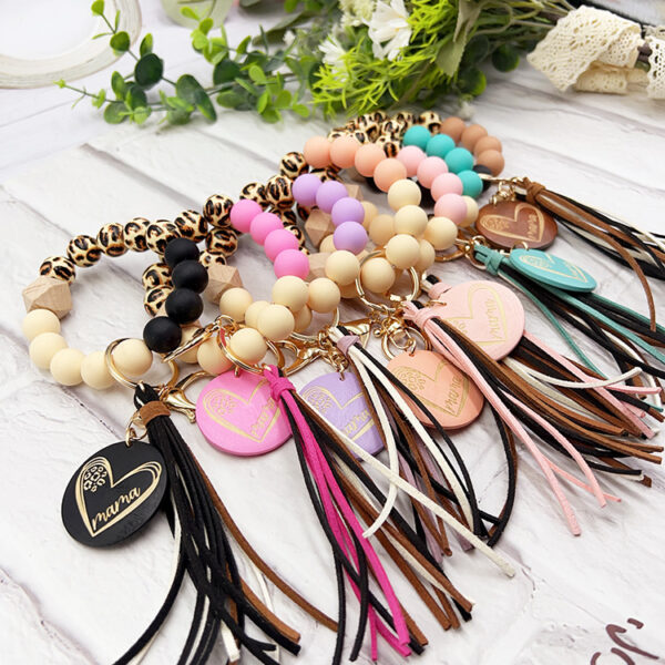 Wholesale Leopard Print Wooden Beads Silicone Beads Bracelet Keychain