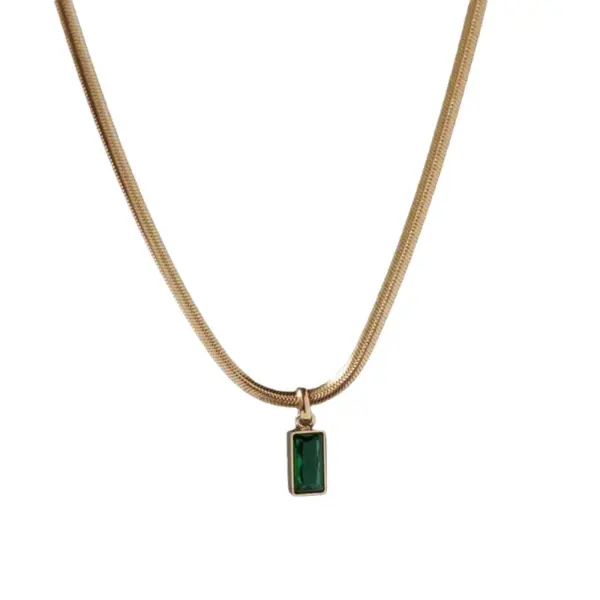 Wholesale Jewelry Retro Simple Style Square Titanium Steel Rhinestones Plating Inlay Pendant Necklace