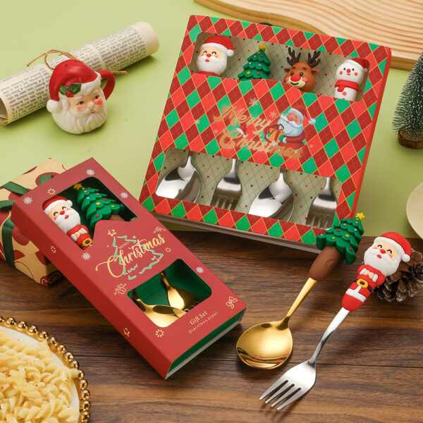 Wholesale Christmas Tableware Dessert Spoon Fork Cartoon Santa Claus Spoon