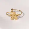 Wholesale Fashionable Small Exquisite Cute Sweet Design Open Stainless Steel Ring Bowknot Flower Shape Gold-plated Non-fading Ring Suitable For Daily Casual Dating