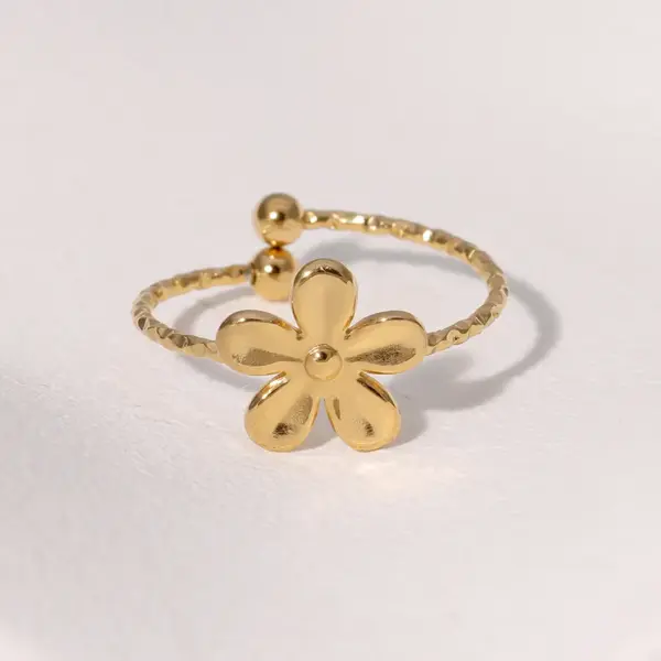 Wholesale Fashionable Small Exquisite Cute Sweet Design Open Stainless Steel Ring Bowknot Flower Shape Gold-plated Non-fading Ring Suitable For Daily Casual Dating