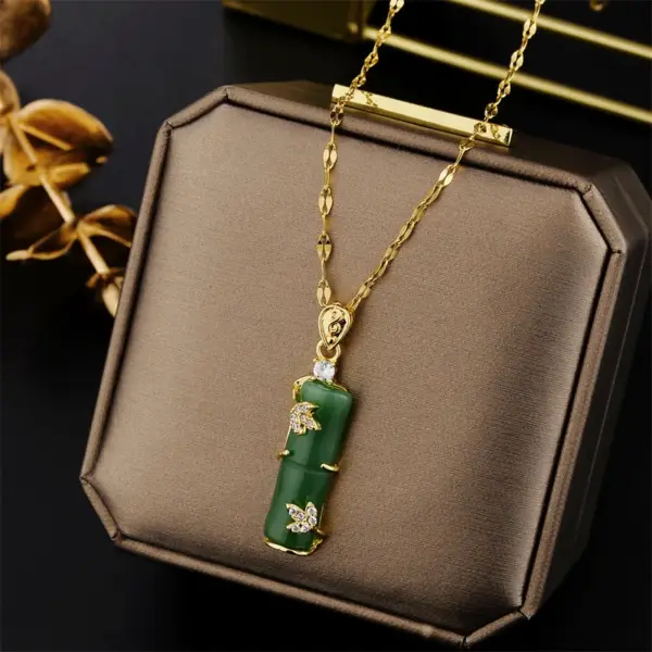 Wholesale PVD Coated Real Gold Plated Bamboo Stainless Steel Chinoiserie Waterproof Non Tarnish Pendant Necklace