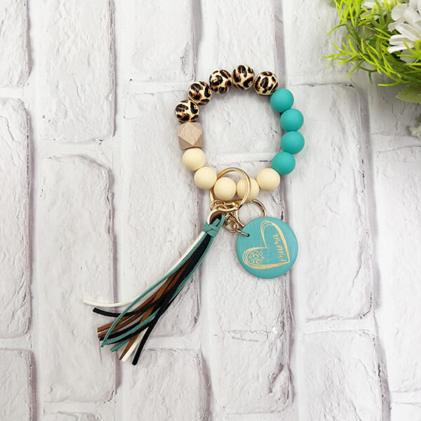 Wholesale Leopard Print Wooden Beads Silicone Beads Bracelet Keychain