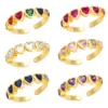 Wholesale 1 Piece Sweet Heart Shape Copper Plating Inlay Zircon Open Ring