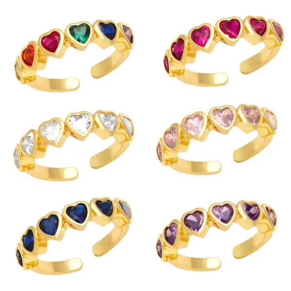 Wholesale 1 Piece Sweet Heart Shape Copper Plating Inlay Zircon Open Ring