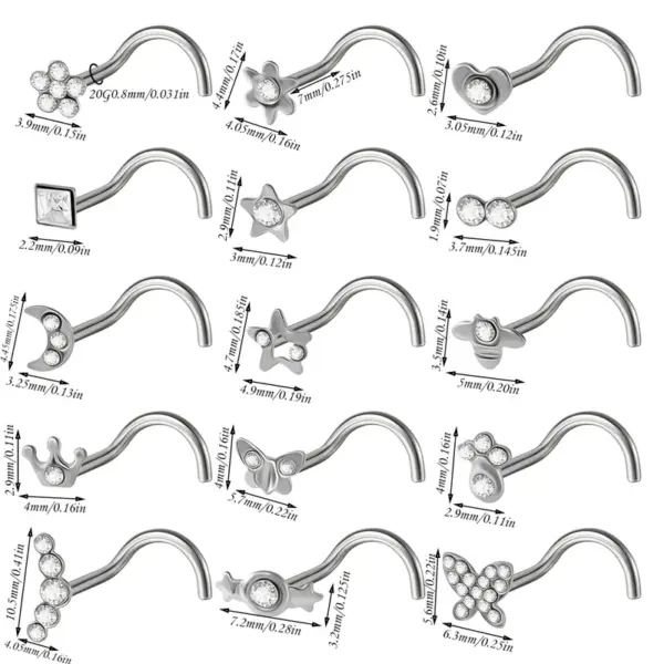 Wholesale 1 Piece Nose Rings & Studs Casual Rock Tropical Star Moon Heart Shape 304 Stainless Steel Polishing Plating Inlay Zircon 18K Gold Plated Ear Cartilage Rings & Studs Nose Rings & Studs Nose Pin