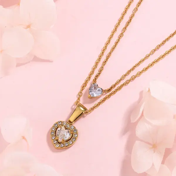 304 Stainless Steel Glass Heart Shape Ion Plating (IP) Artificial Rhinestones 18K Gold Plated Vintage Style French Style Classic Style Waterproof Non Tarnish Inlay Cable Chain Multicolor-Golden Yellow Pendant Necklace Necklace