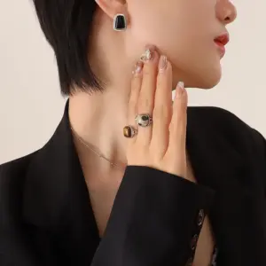 F642-Steel Black Opal Earrings