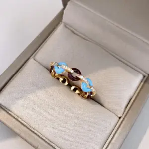 113 # Open Ring - Gold - Blue - Coffee Color