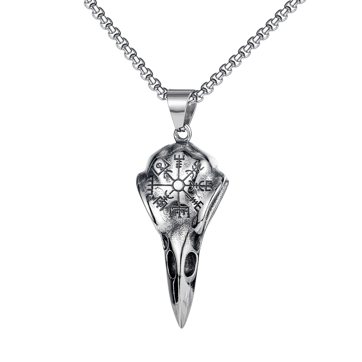 Wholesale Cross-border Explosions Nordic Retro Crow Skull Viking Stainless Steel Necklace Punk Skull Eagle Pendant for Men