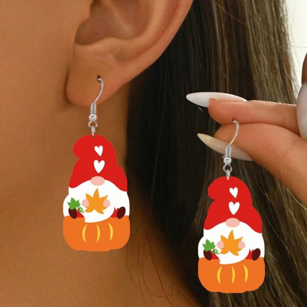 Wholesale Leather Earrings for Fall Thanksgiving: Little Gnome Pumpkin Leather Earrings