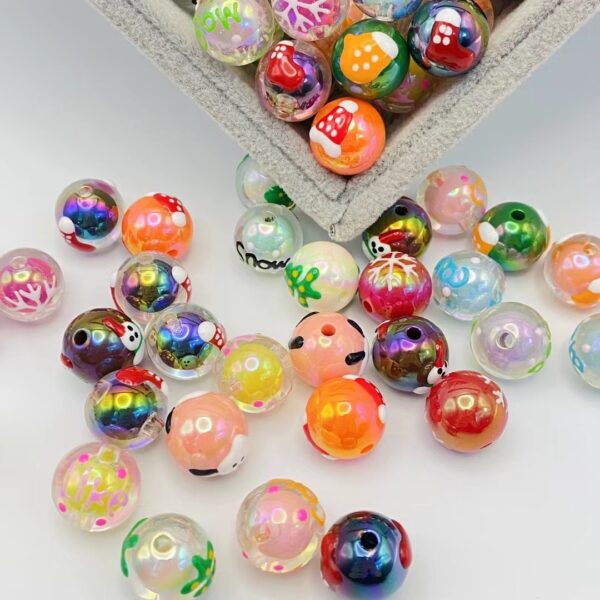 Wholesale 10pcs 16mm Acrylic Christmas Round Beads DIY Beaded