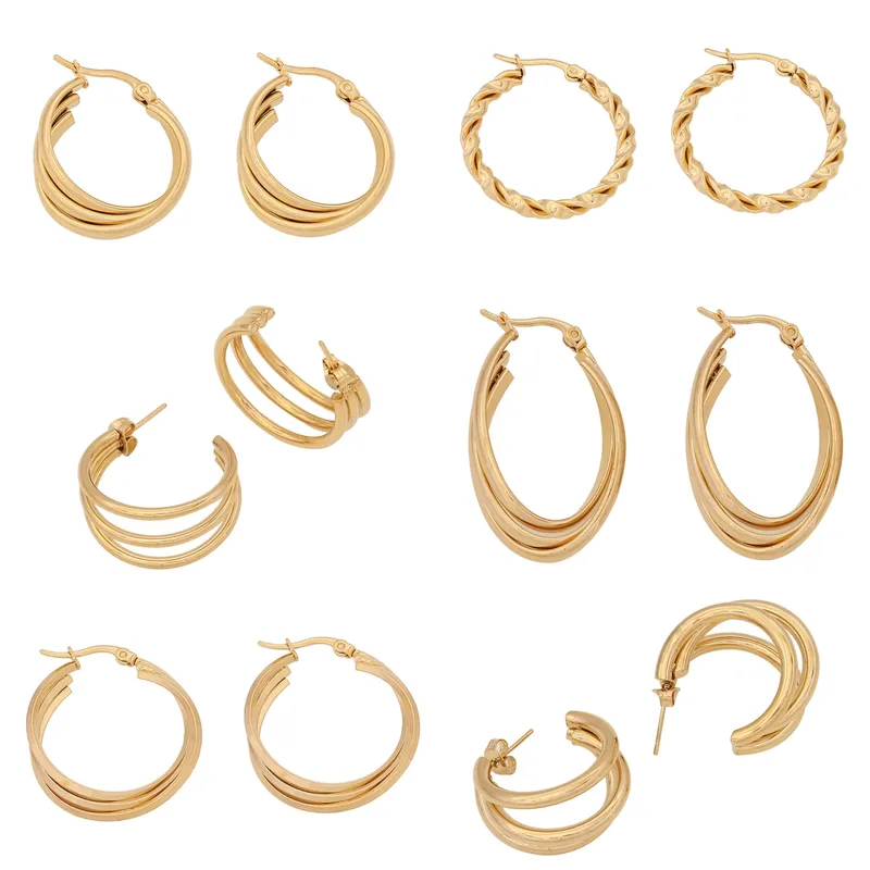 Wholesale PVD Coated 18K Gold Real Gold Plated C Shape Stainless Steel Commute Waterproof Non Tarnish Hoop Earrings Ear Studs