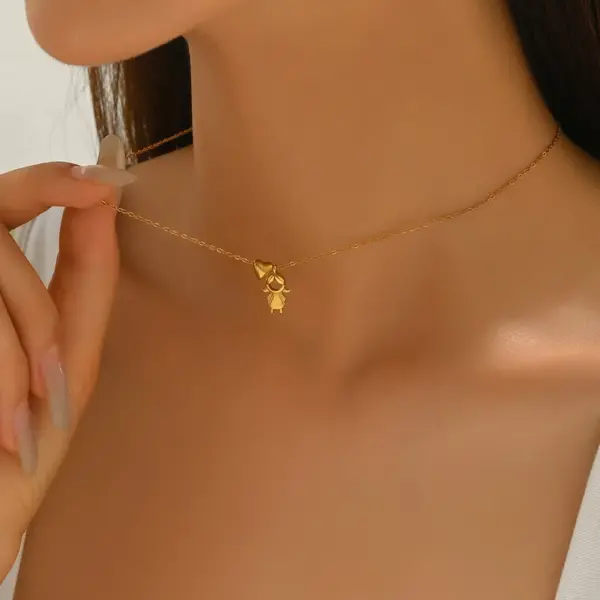 304 Stainless Steel Human Heart Shape Lock PVD Coated 18K Gold Plated Elegant Wedding Vacation O-shaped Chain Lobster Trigger Clasp Closure Gold Pendant Necklace