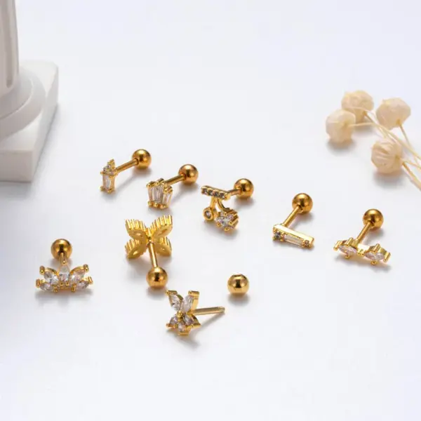 Wholesale 1 Piece Sweet Simple Style Pentagram Geometric Heart Shape Plating Inlay Copper Zircon Cartilage Earrings