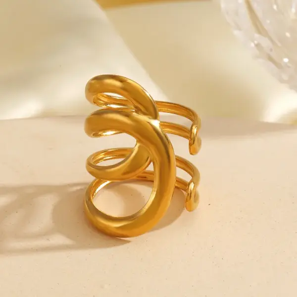 Wholesale Ion Plating (IP) 18K Gold Plated Geometric 304 Stainless Steel IG Style Simple Style Waterproof Non Tarnish Open Rings