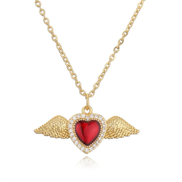 Wholesale fashion copper plated gold zircon drop oil Love wings pendant necklace