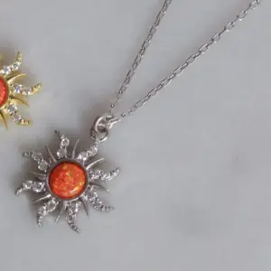 Orange Opal Silver Necklace