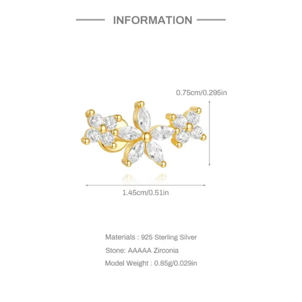 Wholesale 1 Piece Ear Cartilage Rings & Studs Casual Simple Style Geometric 925 Sterling Silver Plating Zircon Ear Cartilage Rings & Studs