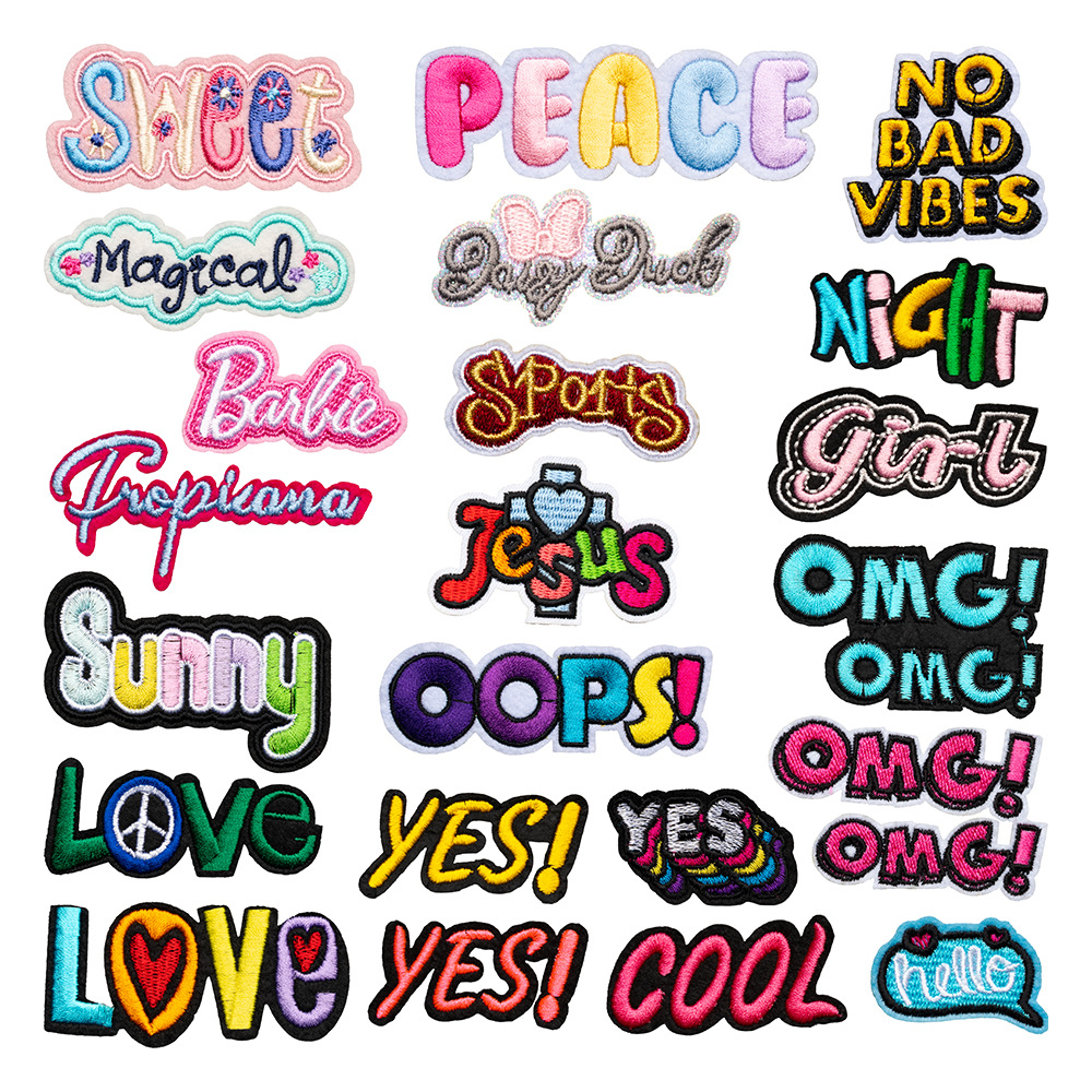 Wholesale Embroidered Cloth Sticker Retro English Graiti Color Alphabet Computer Embroidered Patch Lage Clothing Applique Ironing Sticker