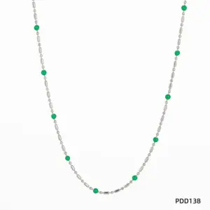 Pdd138 Necklace Silver + Emerald Green / 14K